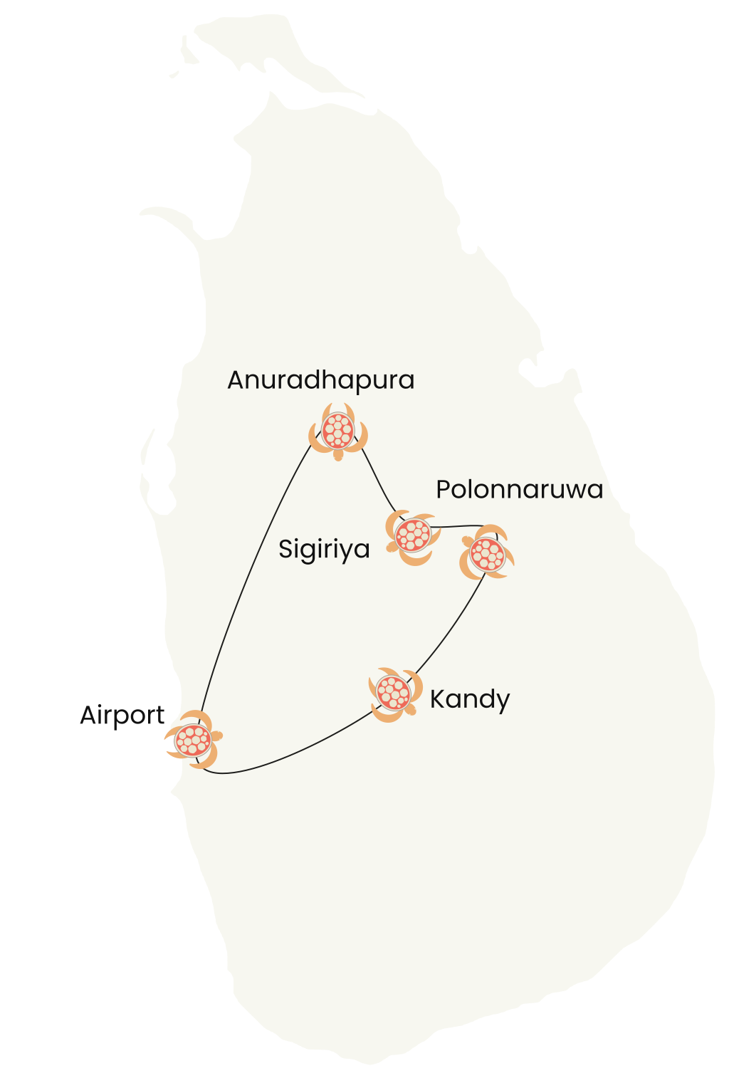 Ancient Sri Lanka Tour Route Map