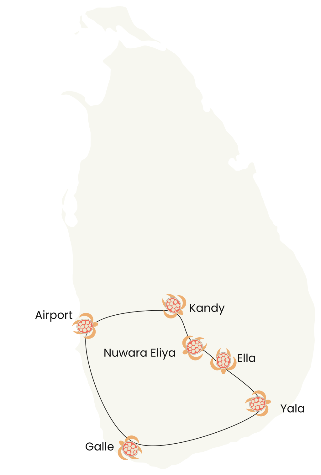Beautiful Sri Lanka Tour Route Map