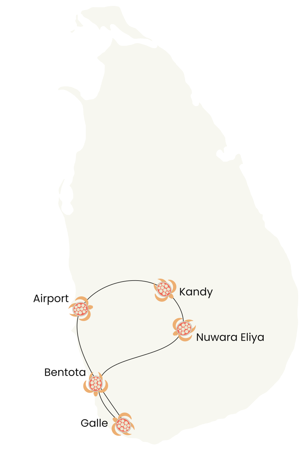 Best of Sri Lanka tour route map