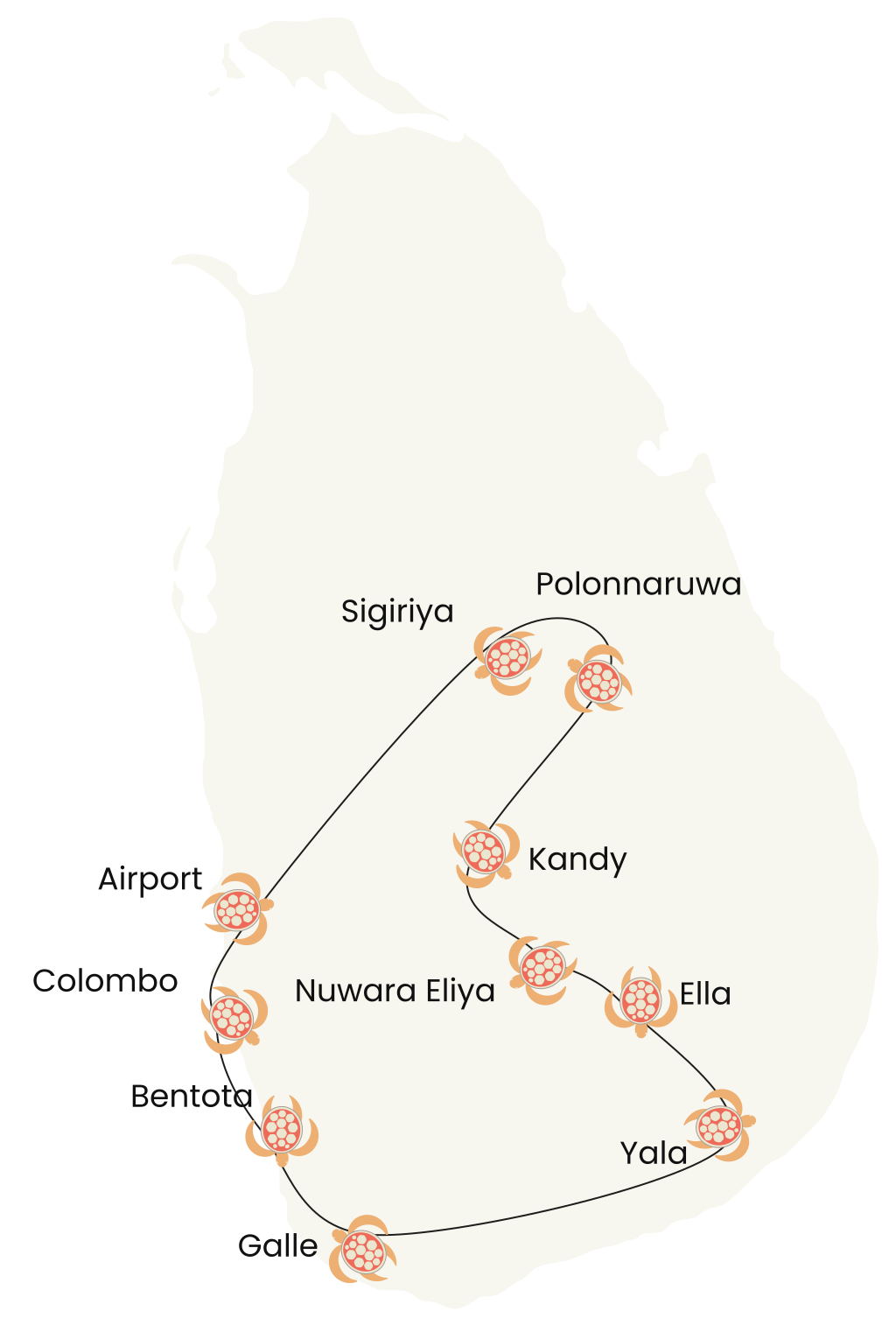 Discover Sri Lanka Tour Route Map
