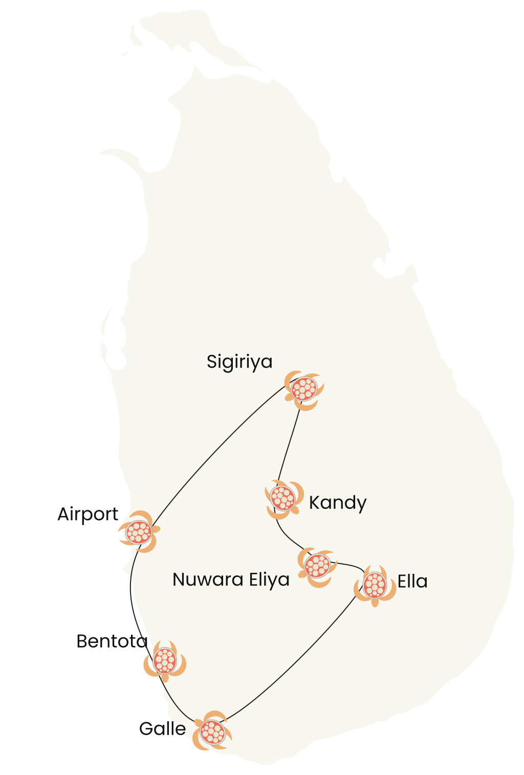Incredible Sri Lanka Tour Route Map