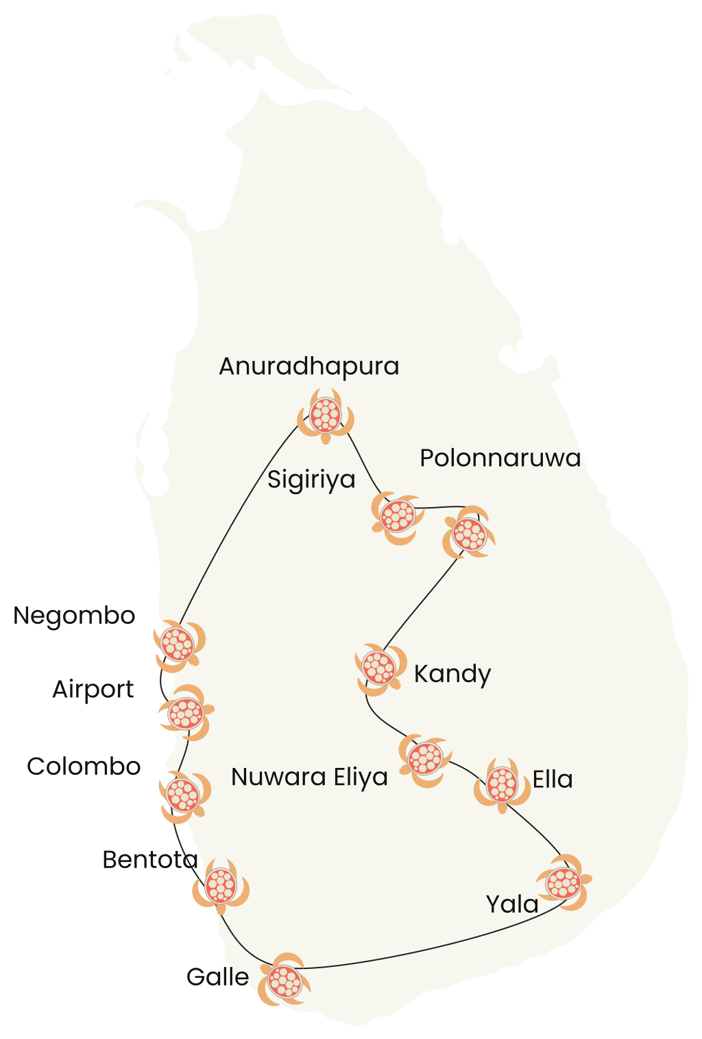 Most of Sri Lanka Tour Route Map