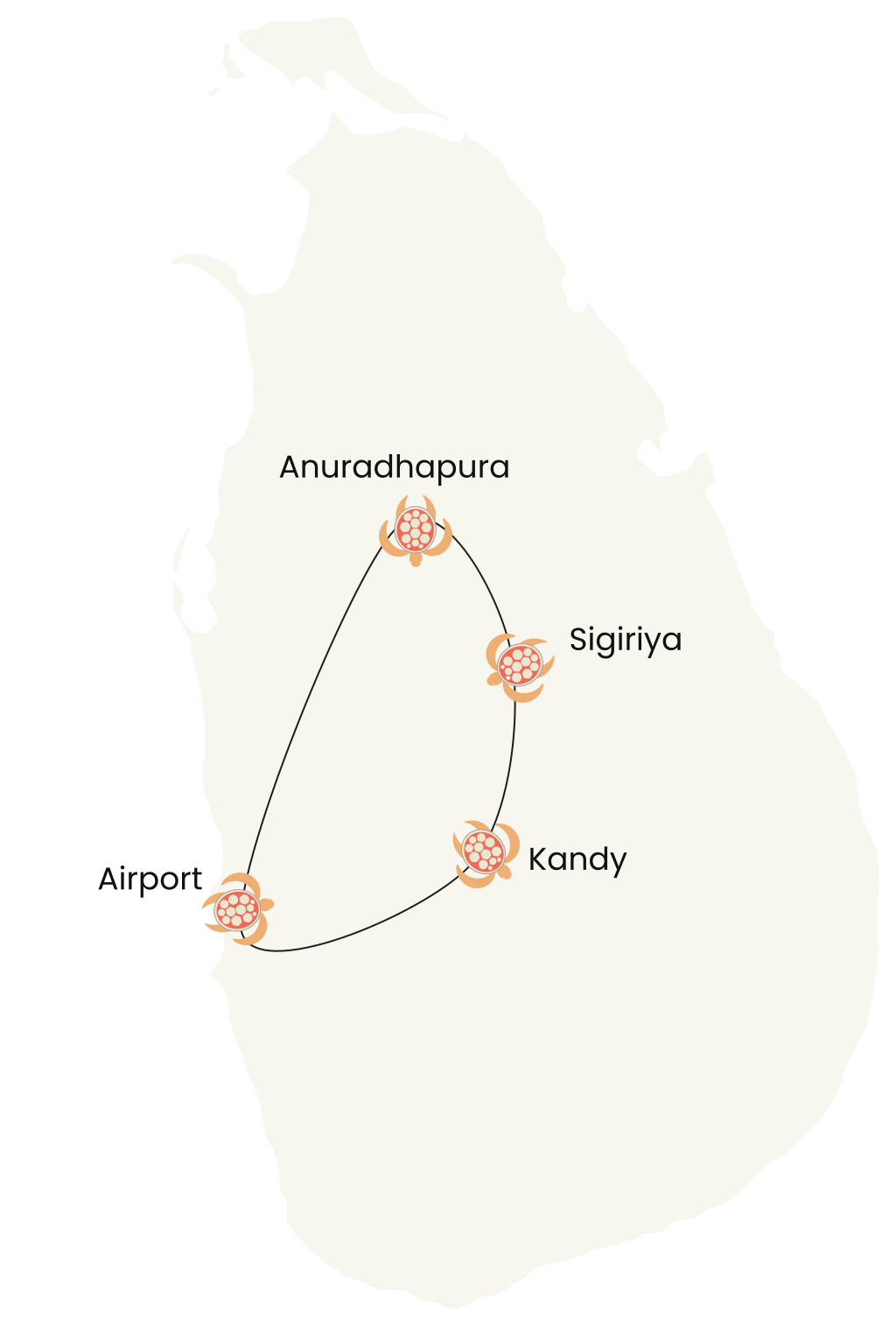 Relics in Sri Lanka Tour Route Map